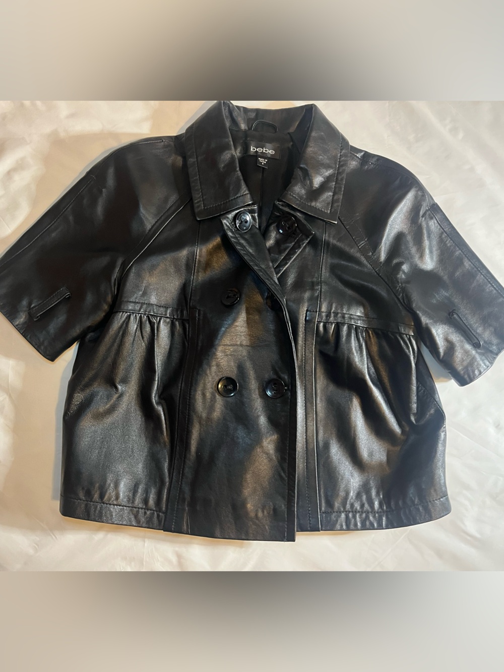 bebe Black Vintage Genuine Leather Peplum Short-Sleeve Biker Jacket Women’s S